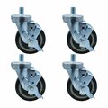 Bk Resources 4-inch Threaded Stem Casters, Polyurethane Wheels, Brake, 300lb Capacity, Acid Resistant, 4PK 4SBR-5ST-PLY-PS4